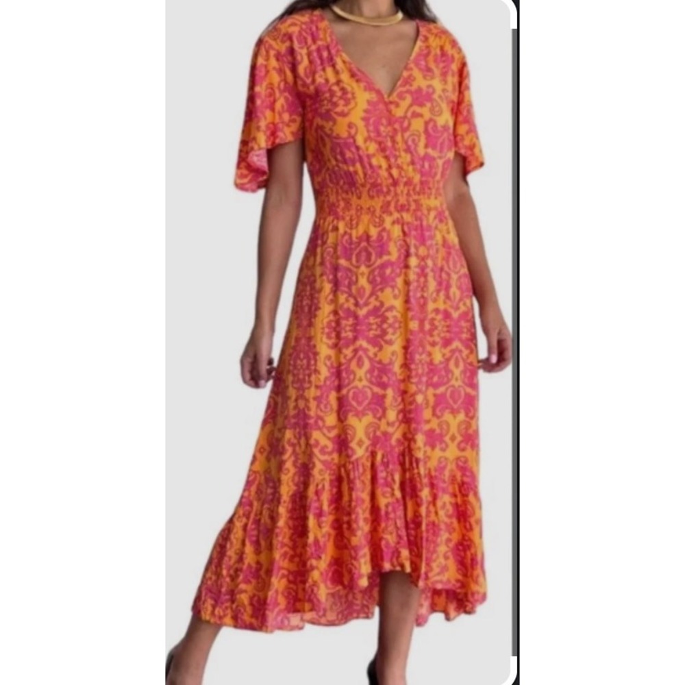 Anthropologie Abel The Label Maya Orange Pink Boho High Low Midi Dress M